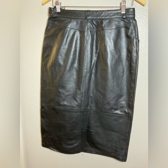 MODA A'PARTENIA VINTAGE BLACK LEATHER MIDI SKIRT.size 40 EU - Picture 5 of 15
